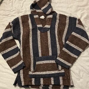 Senor Lopez Vintage Men’s Striped Brown Baja Hoodie Large Made in Mexico